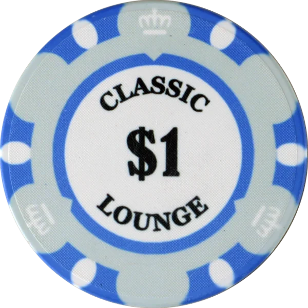Pokerchip Classic Lounge in Blau und Hellgrau mit Krone, Wert 1 Dollar