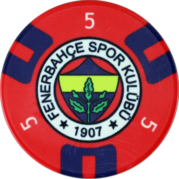 Pokerchip in Rot und Dunkelblau mit Wappen von Fenerbahçe, Wert 5