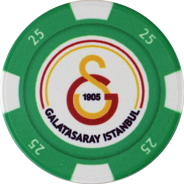 Pokerchip in Grün und Weiß mit Logo von Galatasaray Istanbul, Wert 25