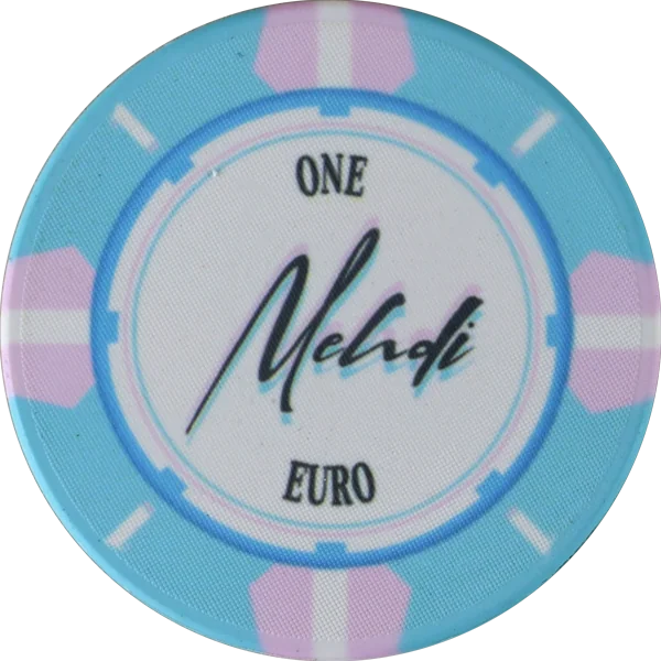 Individueller Keramik-Pokerchip in Hellblau und Rosa mit Namensschriftzug Mehdi, Wert 1 Euro